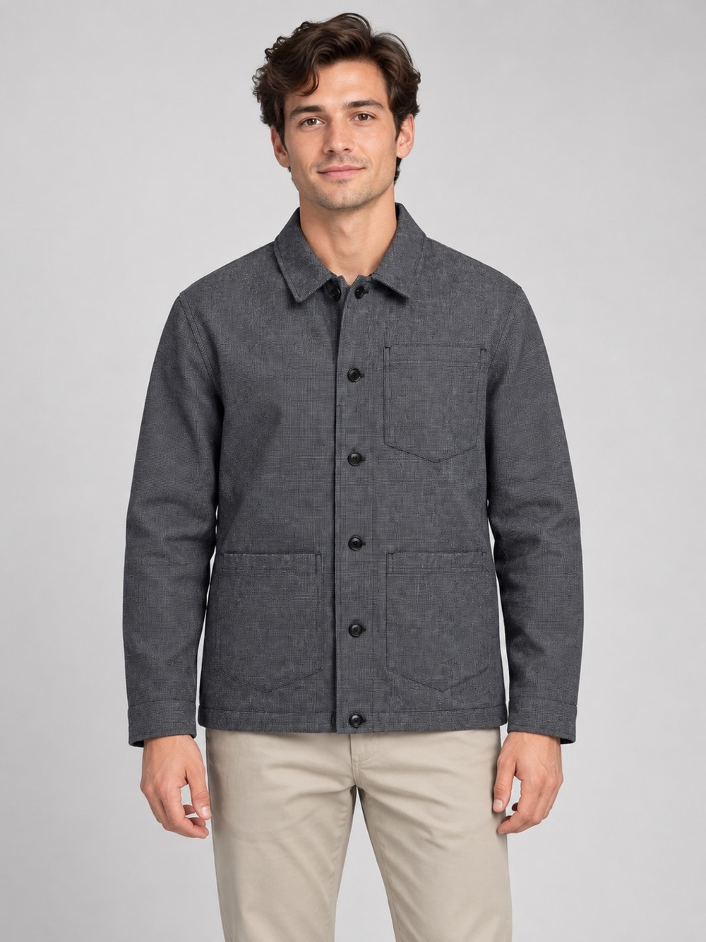 NWT Banana Republic Gray Microcheck Water Resistant Chore Jacket Small